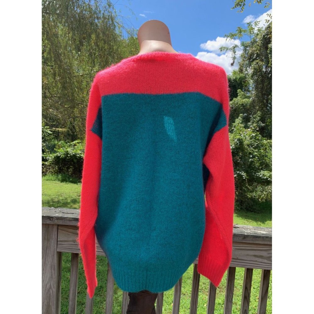VINTAGE 1980s STEPHEN SPROUSE COLOR BLOCK RED BLUE MOHAIR SWEATER ~ LARGE - Picture 5 of 9